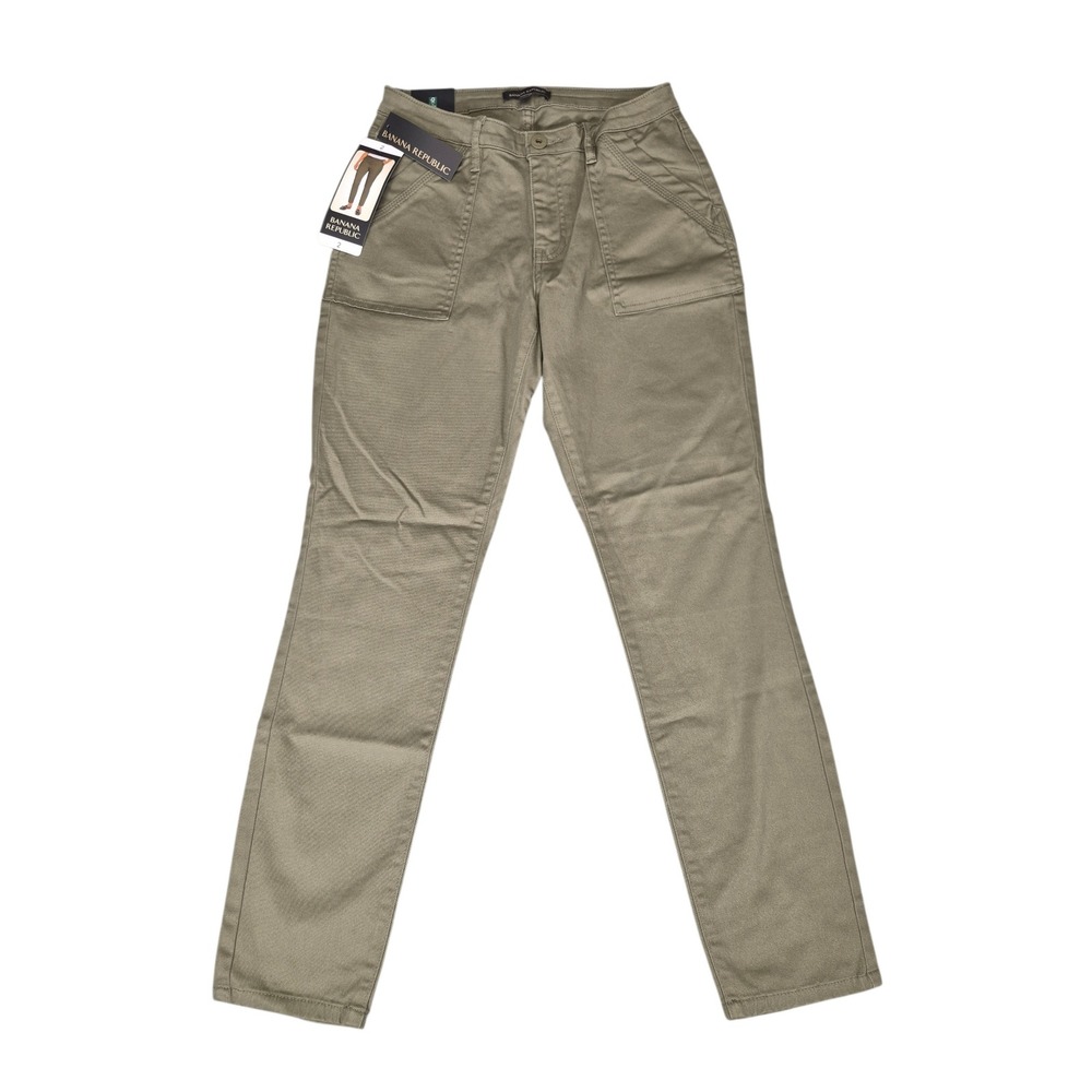 Banana Republic Womens High Rise Twill Pant Olive Green Slim Straight Size 2 NWT